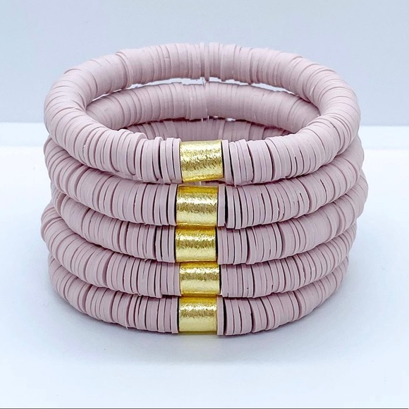 Mauve heishi stack bracelets. - Picture 1 of 1